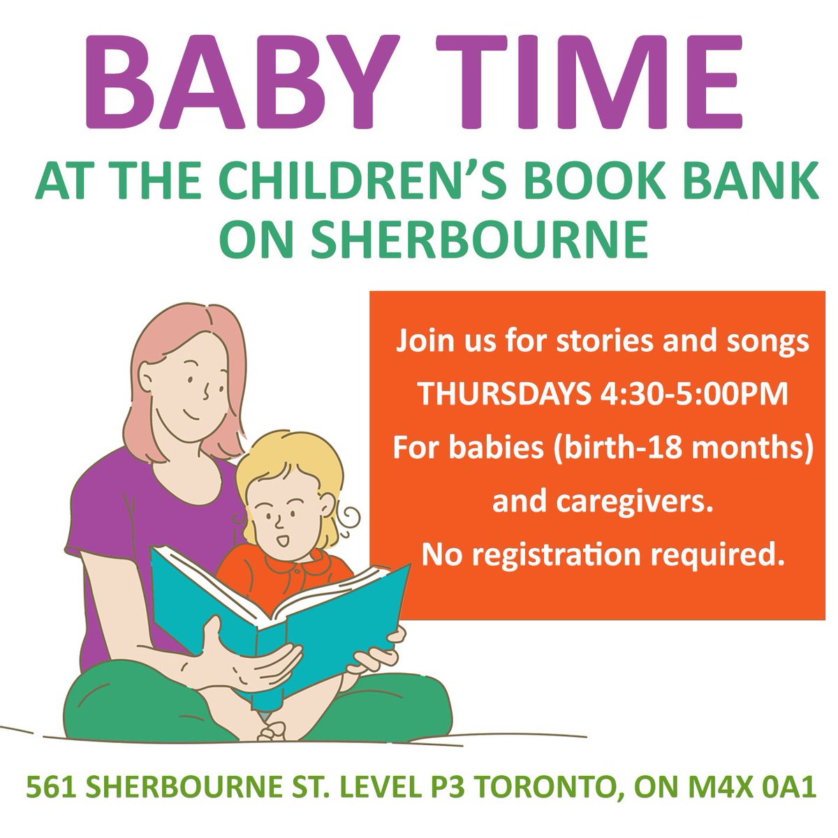 Drop by our weekly Baby Time Programs with stories and songs for babies and their caregivers! No registration required. 

Regent Park: Mondays 11:00-11:30AM

Sherbourne Location: Thursdays 4:30-5PM

#TorontoKidsEvents #KidsActivitiesinToronto #kidsTO #TorontoKids #EarlyOn
