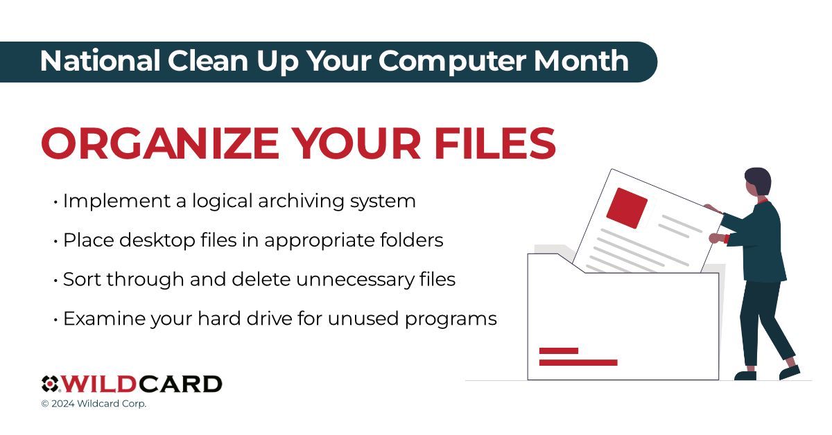 WildcardCorp's tweet image. National Clean Up Your Computer Month
Tip 2: Organize your files 

We encourage you to conduct a complete file overhaul. Deleting duplicate or unused files can clear storage space and help your systems run faster.

#CleanUpYourComputerMonth #organization #computertips