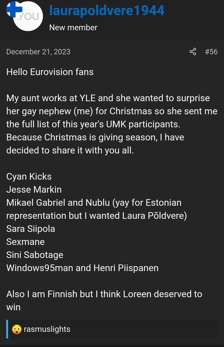 You're seriously telling me that this shitpost by an account called "laurapoldvere1944" on the escunited forum on december 21st WAS ACCURATE???