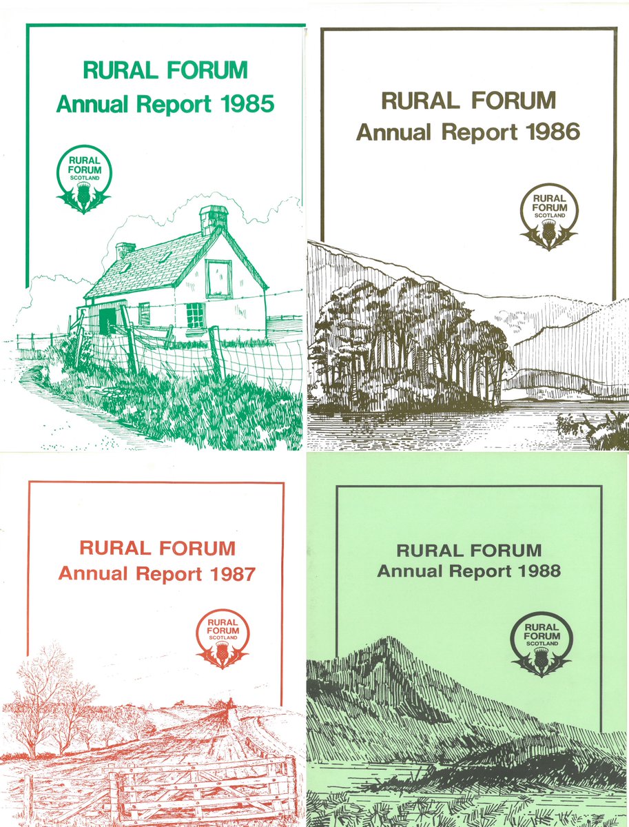 GCUArchives's tweet photo. Came upon these Rural Forum Annual Reports while cataloguing the Robin Callander papers and just had to share them. The artwork is really eye-catching, such a joy to catalogue.
#SocEntCollectionScot #SocEnt #RuralForum https://t.co/rJRJpeo251