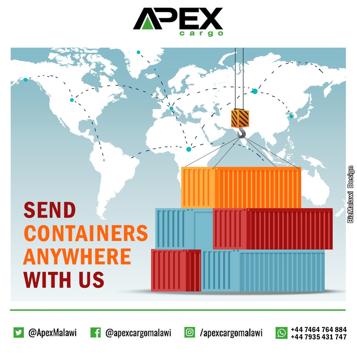 ApexMalawi's tweet photo. Wherever you need your goods sent, we've got you covered! Our shipping services can send Conta#Containers
iners anywhere around the world.
Contact us today at: 
🇲🇼 0999 844 515 (MW)
🇬🇧 00447935431747 (UK)
#ApexMalawi
#SeaFreight https://t.co/qtAMkITsLW
