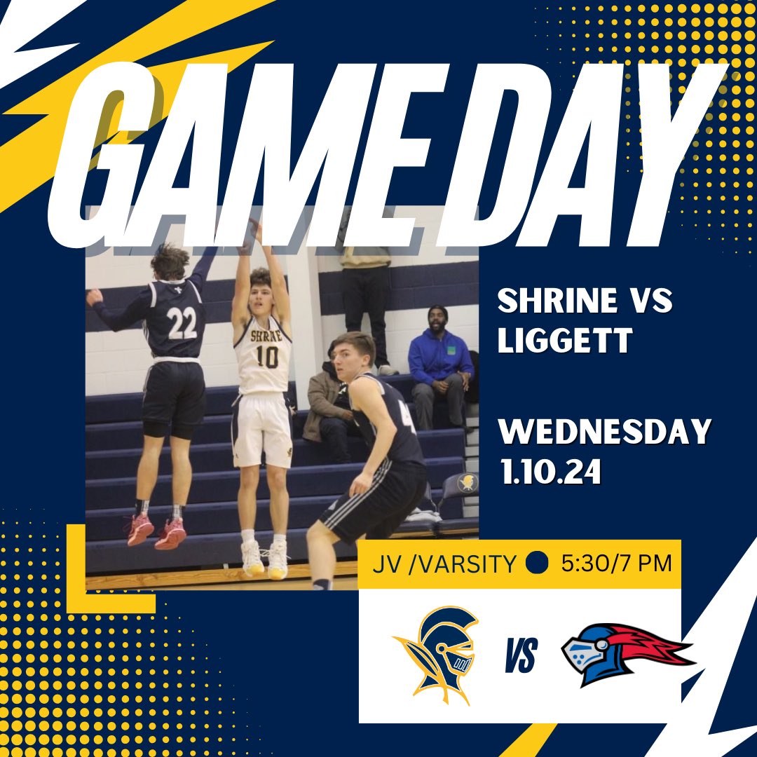🚨GAME DAY!🚨
🏀 HOME GAME vs. Liggett 
📅 TONIGHT, January 10th
⏰: 5:30 pm JV / 7 pm Varsity
📍: @shrine_sports
Go Knights! 🗡

<a href="/CHSL1926/">Catholic League</a> 
@shrinedadsclub @spiritbone_24 <a href="/CoachMaryanski/">CoachM</a>