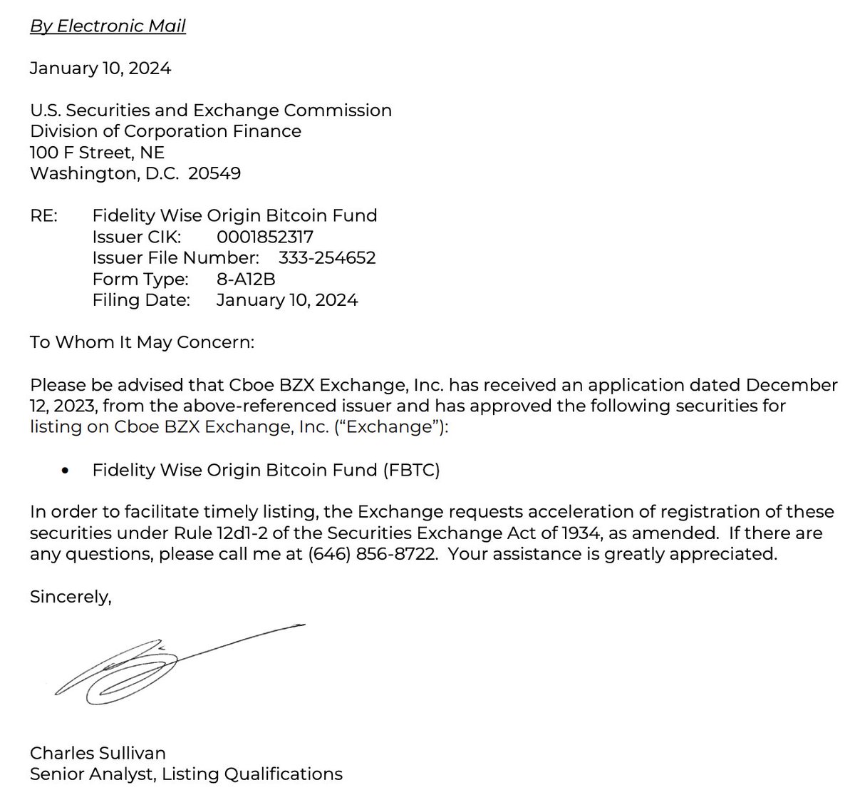 BitcoinMagazine's tweet photo. JUST IN: Cboe files request for acceleration with the SEC for Fidelity, VanEck, ARK 21Shares, and Franklin Templeton spot #Bitcoin ETFs  👀