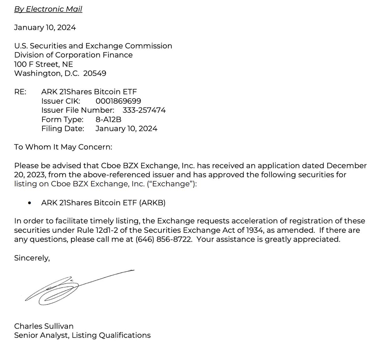 BitcoinMagazine's tweet photo. JUST IN: Cboe files request for acceleration with the SEC for Fidelity, VanEck, ARK 21Shares, and Franklin Templeton spot #Bitcoin ETFs  👀