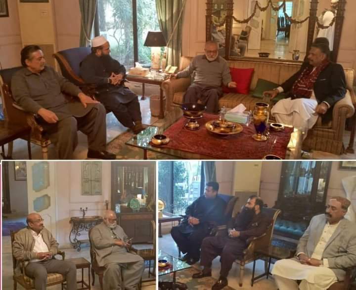 پير سائين پاڳارا سان اڳوڻي صدر ضياء الحق جو فرزند اعجازالحق جي راجا ھاوس ڪراچي ۾ ملاقات