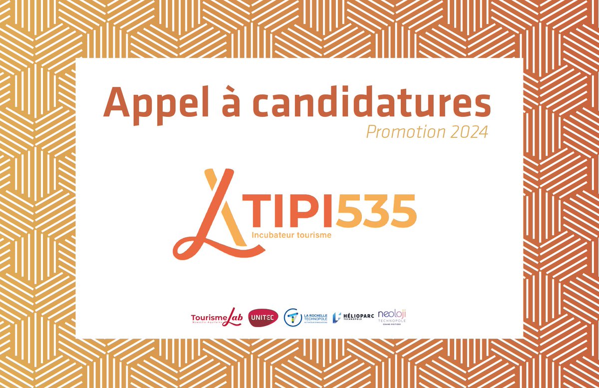 UNITEC_Bdx's tweet photo. Appel à candidatures pour l'incubateur #TIPI535 🚀
Vous êtes une #startup du #tourisme ou un porteur de projet implanté en @NvelleAquitaine ?
📆Candidatez avant le 18 février et tentez de bénéficier d'un an d'accompagnement personnalisé !
https://t.co/Qh9ZG1sQzk
#innovation https://t.co/zOruIiOCSW