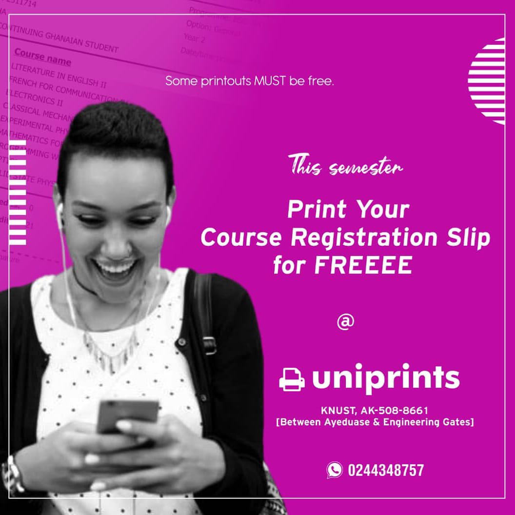 uniprintsgh's tweet photo. @EnssaKnust @sackey_james6 @K_peaches1 @gaison44 @ardhwoahlina Print your course registration slip for FREE at uniprints https://t.co/ulslvmr8mf