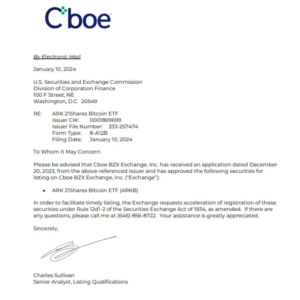 Looks like the first "request for acceleration" (which is a request to launch on same day as everyone else, in this case 1/11, which the SEC told issuers to put in today) has dropped. We were expecting them at 4pm, but earlier is fine (ARK is always the first in this stuff), it's