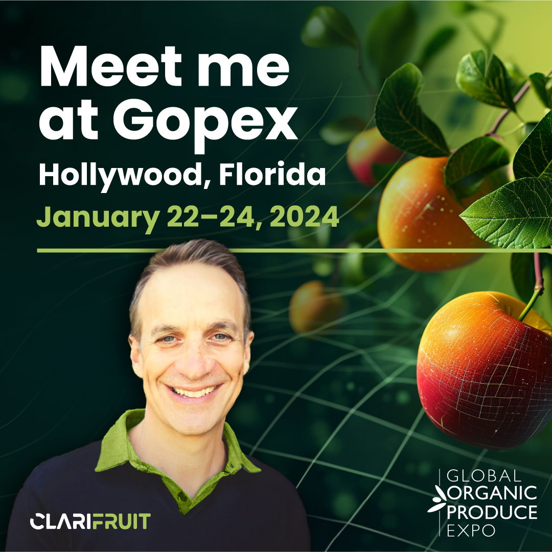 clarifresh's tweet image. Heads up! Todd Fabec, will be attending the Global Organic Produce Expo (#GOPEX) 2024! 🌱

Seize this opportunity to learn about Clarifruit, the industry's first AI-powered #qualitycontrol platform. Book your slot now: hubs.li/Q02fNksM0
