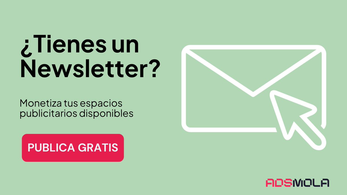 Sabemos que construir un ✉️Newsletter lleva tiempo. Si ahora necesitas monetizarlo, puedes publicar tus espacios publicitarios.

👉 adsmola.com