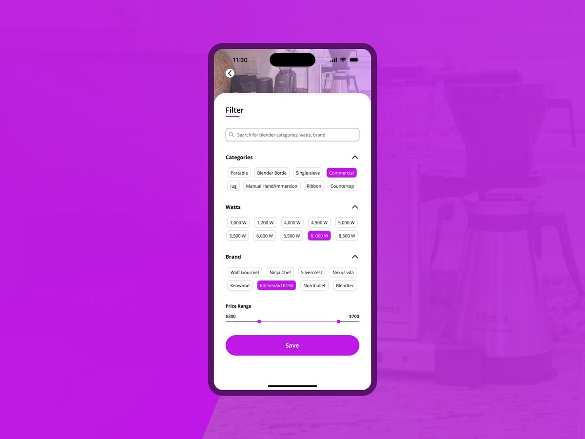 aminat_wak8901's tweet photo. Just designed a seamless Product Filter Screen for blenders, empowering users to refine their preferences effortlessly
#Designgate #UIDesign #UserExperience #ProductFilter #Designgate30DaysUIChallenge #DesignDay15 #UIUX #LearnwithDesigndate #UIChallenge #ecommerce #shopify #jumia https://t.co/lFhHS16Ap7