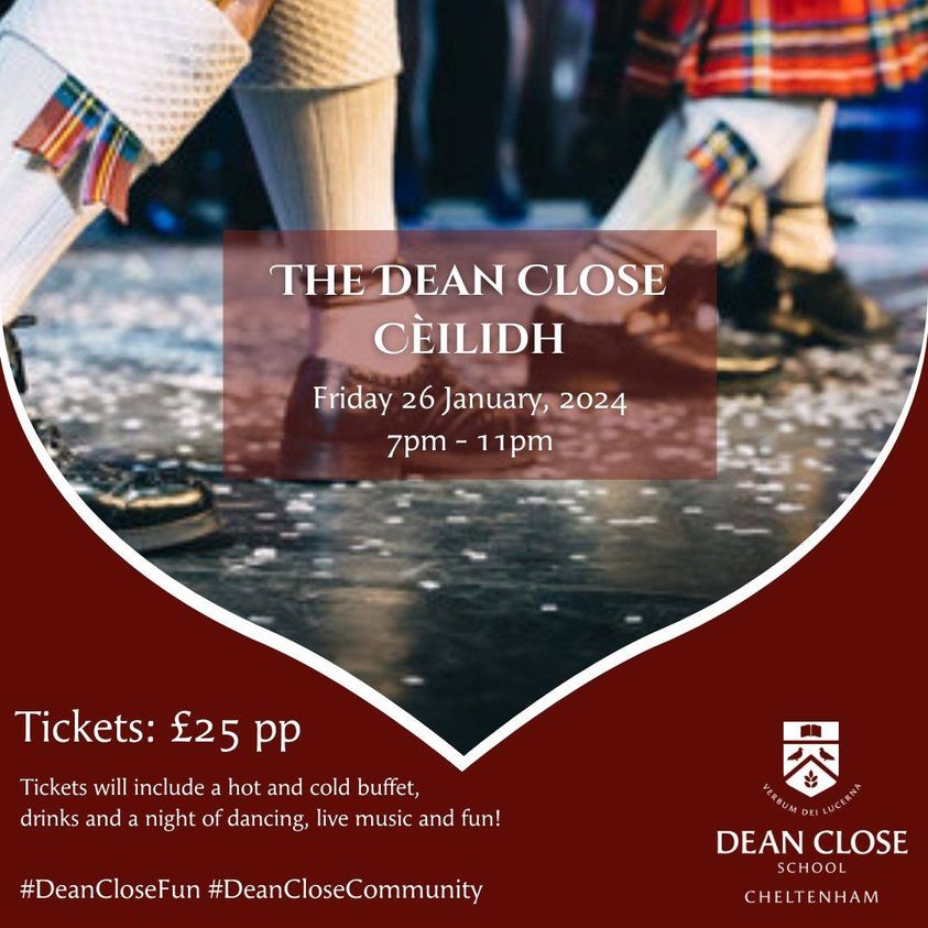 Dance into the rhythm of a lively night! 

Join us at our first ever Dean Close Cèilidh on Friday, January 26th, 7pm!

Contact: kaazam@deanclose.org.uk for ticket information.

#DeanCloseFun #DeanCloseCommunity #DeanCloseEvents #DistinctlyDeanClose
