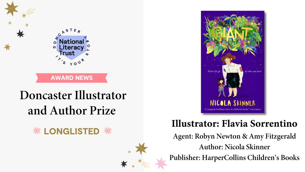 _Bright_Agency's tweet photo. ๐ Award News! ๐
Giant, illustrated by @flaviasorr, written by Nicola Skinner, and published by @HarperCollinsCh, has been longlisted for the @Literacy_Trust Doncaster Illustrator and Author Prize! ๐๐ #DIPDAP https://t.co/bmp81Yvxt7