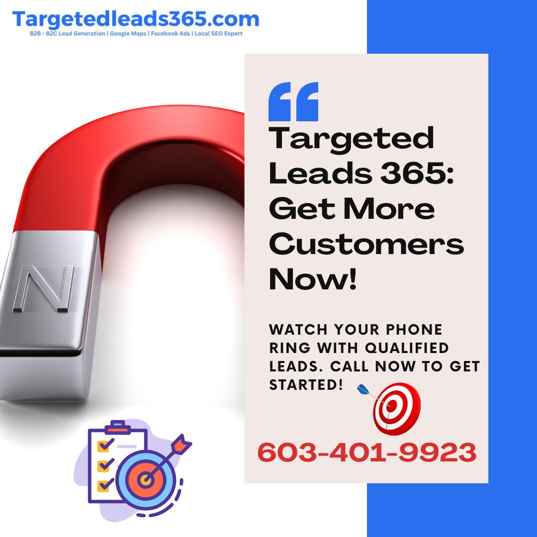 TLeads365's tweet photo. Why settle for ordinary when you can be extraordinary? Our expert team crafts strategies to ATTRACT your audience, ENGAGE them passionately, and CONVERT them into devoted customers! 🚀🌟
🚀Seize the moment! Dial 603-401-9923 or shoot us an email at Rick@targetedleads365.com https://t.co/RW0nlH371K
