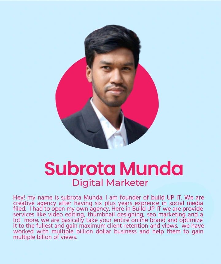 Subrota_Munda's tweet photo. Hello! I'm Professional Digital Marketing Manager And SEO Expert 
#SubrotaMunda #FreelancerSubrota #digitalmarketing #seoexpert #seostrategy https://t.co/WID0nKrjf4