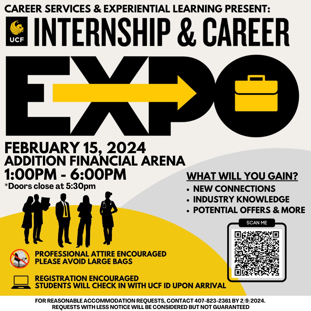 IT'S HAPPENING! 😱
The Spring 2024 Internship &amp; Career Expo will be held on February 15th in the Addition Financial Arena from 1:00pm - 6:00pm. 😎
We have exciting opportunities planned leading up to the event so be sure to keep an eye out! 🙈👀
Link in bio to learn more!😛