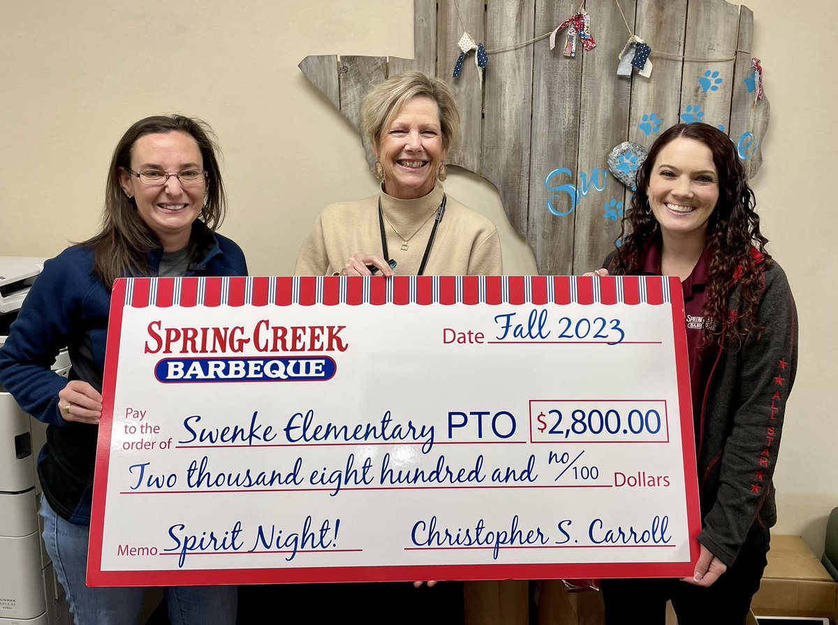 SwenkeCFISD (@swenkecfisd) on Twitter photo Thank you Spring Creek BBQ for supporting our campus! <a href="/SpringCreekBBQ/">SpringCreekBarbeque</a> #CFISDSpirit #Swenkeproud Thank you Spring Creek BBQ for supporting our campus! <a href="/SpringCreekBBQ/">SpringCreekBarbeque</a> #CFISDSpirit #Swenkeproud