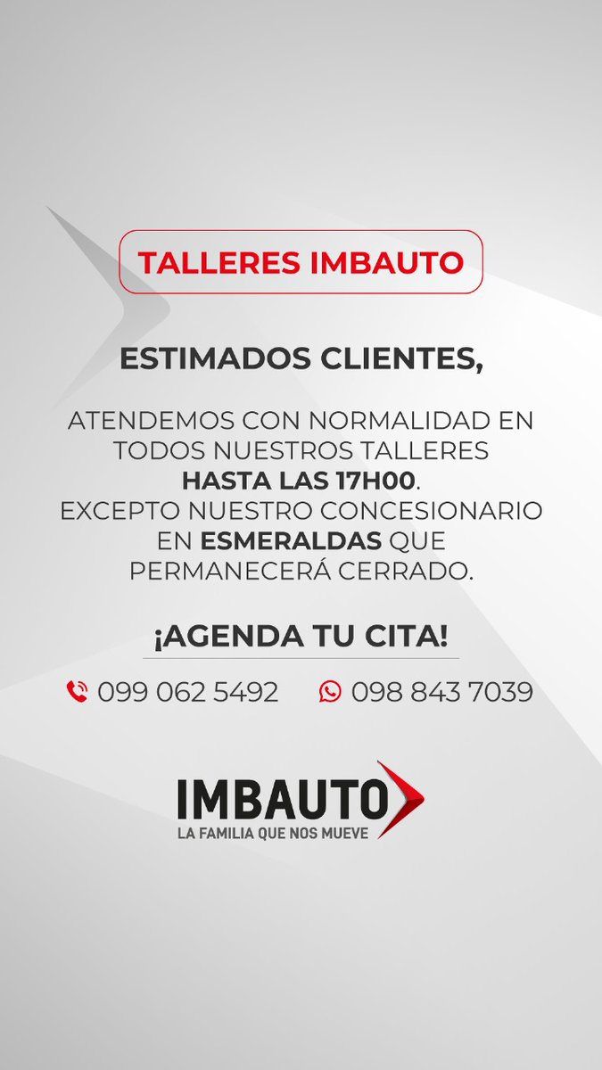 ImbautoSA's tweet photo. Compartimos nuestros horarios de atención para ventas y talleres 🙌 https://t.co/7cGnVhPW4x