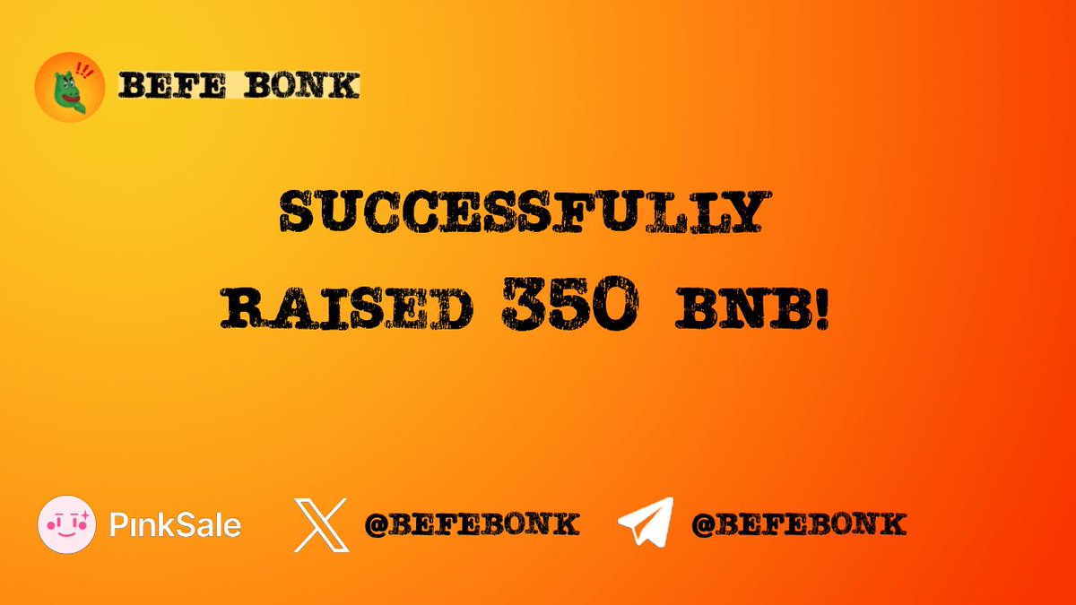🚀 350 BNB milestone reached ⚡️⚡️

Our fairlaunch on Pinksale still have more than 2 hours. And we are happy to announce: we have reached the first 350 BNB with around 470+ contributors🎯

Presale: pinksale.finance/launchpad/0x13…