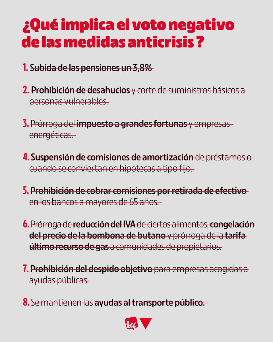 IzquierdaUnida's tweet photo. 👎 La clase trabajadora de este país merece menos irresponsabilidad y más diálogo, menos pensar en intereses partidistas y más en el interés general.

Esto, entre muchas otras cosas, es lo que implica votar NO a los decretos de hoy. 👇 https://t.co/kKuEg5GBoo
