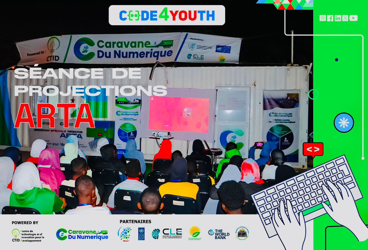 DjiboutiTechHub's tweet photo. 🚀𝗖𝗮𝗿𝗮𝘃𝗮𝗻𝗲 𝗱𝘂 𝗡𝘂𝗺é𝗿𝗶𝗾𝘂e Spéciale Régions🇩🇯

🔔  #HappeningNow à 𝗔𝗿𝘁𝗮

📺 Projections de deux documentaires sur l'évolution technologique et numérique du Monde en 2050 et 2100🚀😍👋✨️🔝

#Djibouti #Arta #CaravaneDuNumerique #LaFabriqueDesTalents  #Code4Youth #STEM #LaFabriqueDesTalents #GirlsInIct #FuturOfWork #Innovation #Inclusion #Numérique #Jeunesse #StemForKids