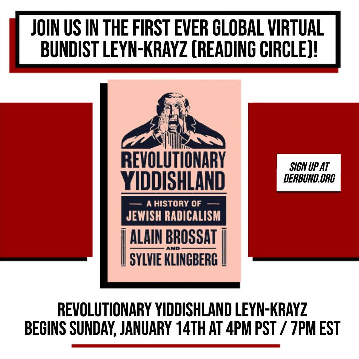 Join us in the first ever global virtual Bundist Leyn-Krayz (reading circle)! We'll be reading Revolutionary Yiddishland first, and many more to follow! 
1st session Sunday, January 14th, 4PM PST / 7PM EST! Sign up via the in our bio or at derbund.org