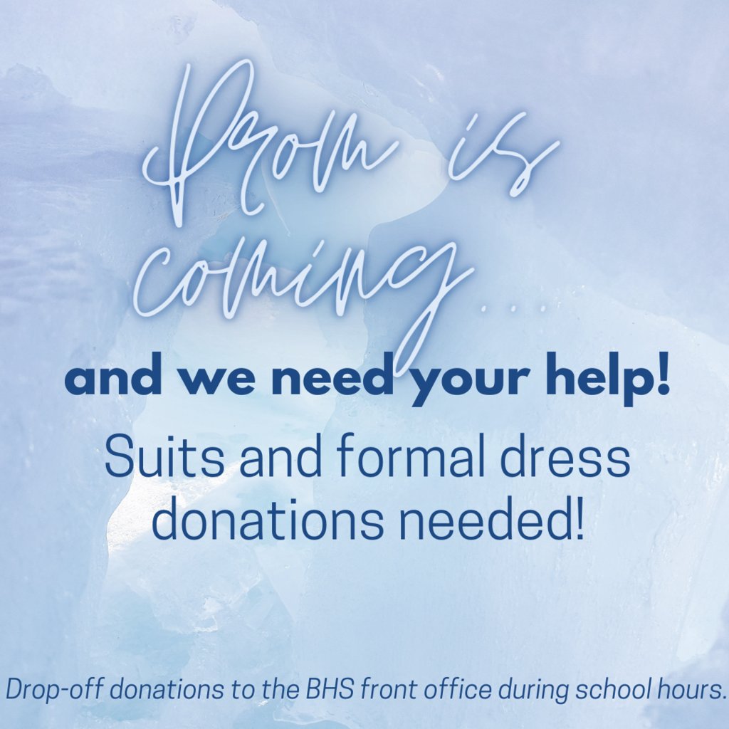 Please consider donating your gently-used suits and formal dresses to the BHS prom closet! Donations can be dropped off to the BHS front office during school hours. #opp4success #BryantProud