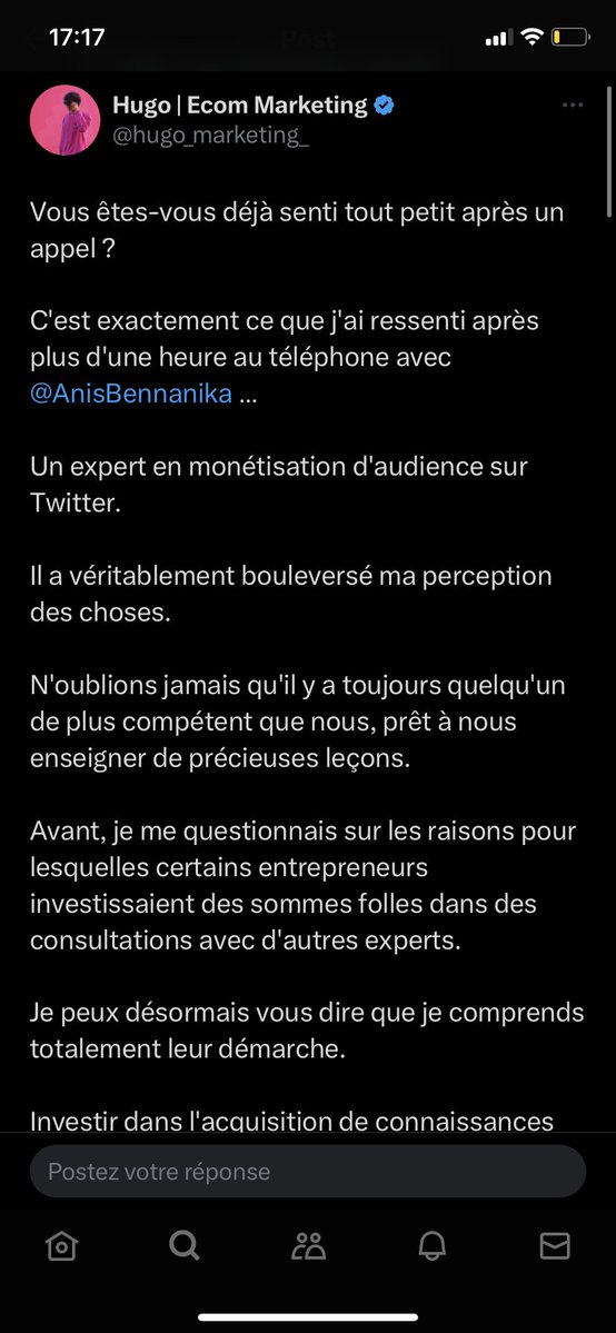 AnisBennanika's tweet photo. C'est la réouverture de mon programme de coaching

Du 10 janvier au 10 février.

Je ne prends que 10 personnes.

(Il ne reste que 9 places)

L'objectif :

5 heures de coaching pour vous permettre de monétiser votre audience.

• 1 heure : On fixe votre positionnement
• 2 heures : On crée votre offre
• 3 heures : On crée votre stratégie de contenu
• 4 heures : On crée votre contenu ensemble
• 5 heures : Je vous apprends à vendre en DM

Premier arrivé, premier servi :)

Dès que j'ai les 10 personnes, on ne pourra plus travailler avec moi ce mois-ci.

Donc, si tu es intéressé, envoie moi "Monétisation" en DM.

Quelques-uns des témoignages de mes anciens clients 👇