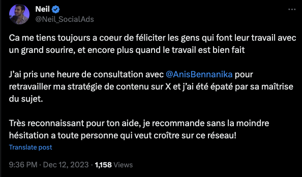 AnisBennanika's tweet photo. C'est la réouverture de mon programme de coaching

Du 10 janvier au 10 février.

Je ne prends que 10 personnes.

(Il ne reste que 9 places)

L'objectif :

5 heures de coaching pour vous permettre de monétiser votre audience.

• 1 heure : On fixe votre positionnement
• 2 heures : On crée votre offre
• 3 heures : On crée votre stratégie de contenu
• 4 heures : On crée votre contenu ensemble
• 5 heures : Je vous apprends à vendre en DM

Premier arrivé, premier servi :)

Dès que j'ai les 10 personnes, on ne pourra plus travailler avec moi ce mois-ci.

Donc, si tu es intéressé, envoie moi "Monétisation" en DM.

Quelques-uns des témoignages de mes anciens clients 👇
