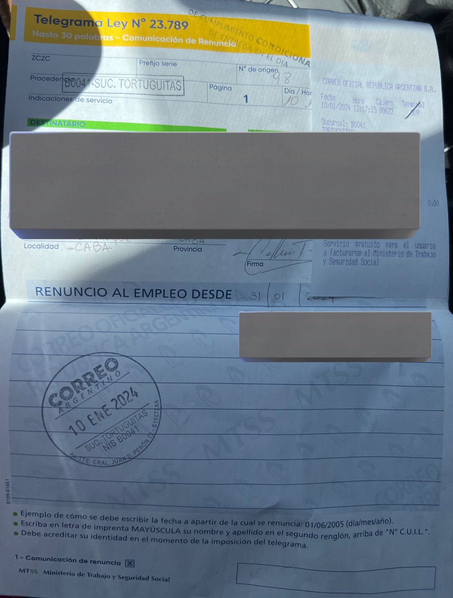 Que poderoso es el telegrama de renuncia. Te sentís libre, en control, entusiasmado. Por lo menos hasta que la próxima relación de dependencia se vuelva inviable. Hay algo primitivo en nuestra naturaleza que hace que romper las cadenas con un empleador/patrón se sienta muy bien.