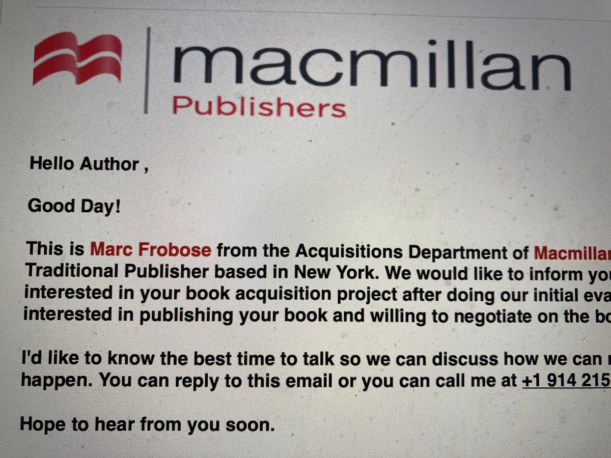 MimaonFire's tweet photo. It’s got to real when it starts off ‘Hello Author’ lol #writingscams https://t.co/DML2biXBdh