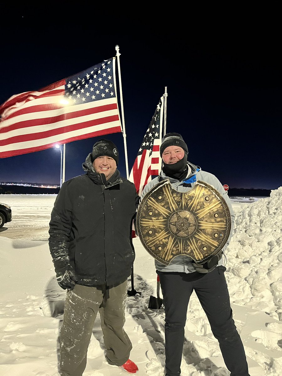 F3MountOlympus's tweet photo. Thank you Shingles! Kudos to the small workout group this gloom. It was cold and icy up there at the top! Adding a “why” to goals is something everyone should do. @F3Omaha 
And yes, Shield of Ares pass to Sharkweek - on the hunt for more! #mountOshield https://t.co/gTok22SPvH
