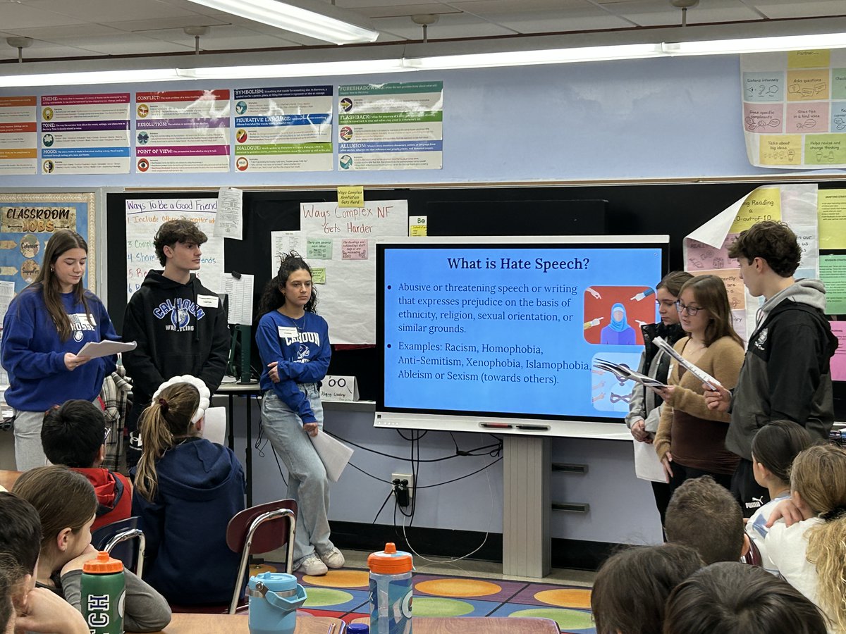 bmchsd's tweet photo. @Calhoun Leadership Class students visited Birch Elementary 5th graders to create a lasting impact by addressing the difficult topic of hate speech. They covered constructive ways to have dialogue, empowering the students to be agents of positive change. Congrats to all involved! https://t.co/Uw4tFVwseJ