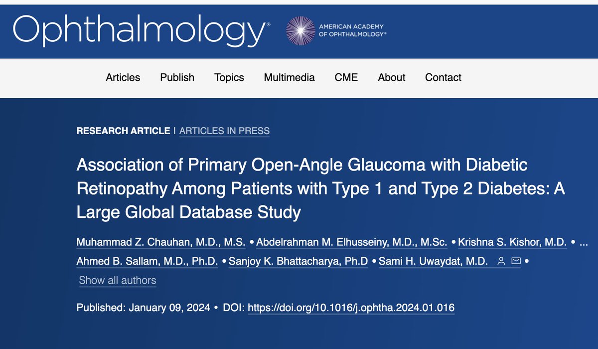🎉New in @aaojournal: Our study reveals a significant link between POAG and an increased risk of DR in patients with DM. This discovery opens new avenues for understanding and managing eye health in diabetes.@BascomPalmerEye @LabBhattacharya @uamshealth aaojournal.org/article/S0161-…