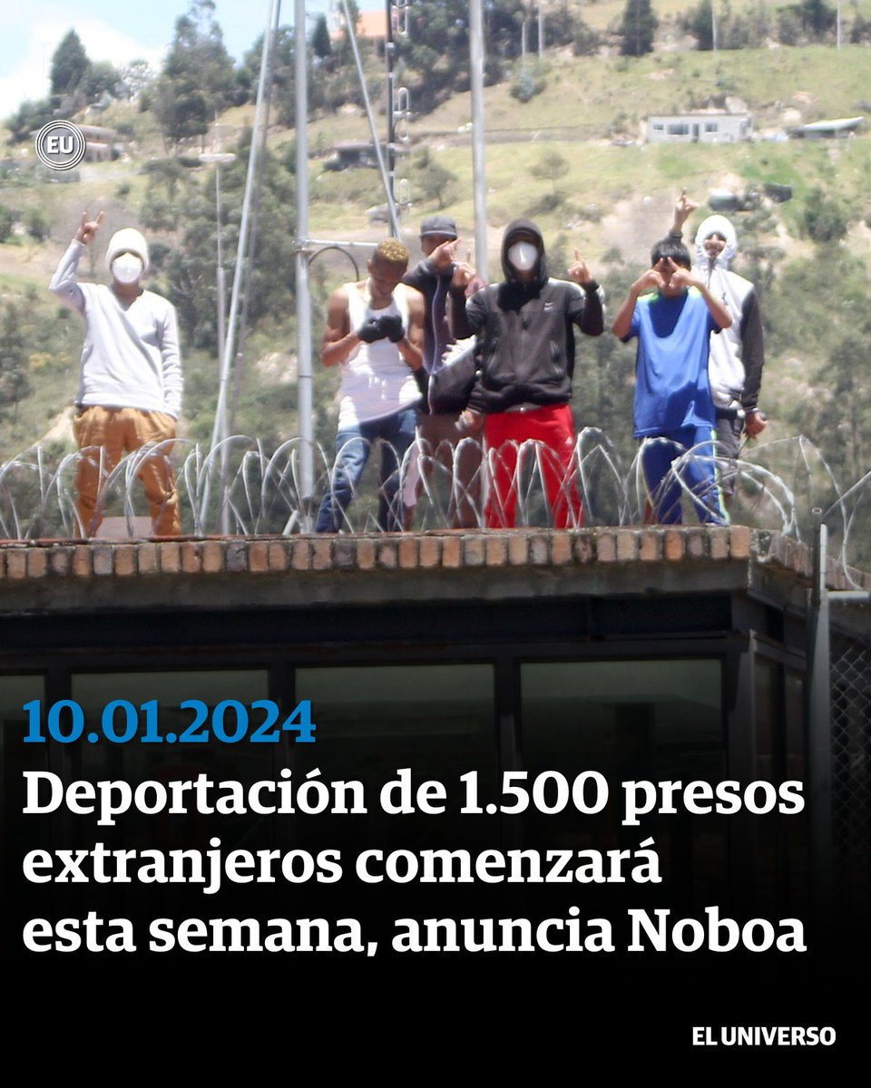 eluniversocom's tweet photo. #URGENTE | Deportación de 1.500 presos extranjeros comenzará esta semana, anuncia el presidente Daniel Noboa. El mandatario anunció que comenzarán con ciudadanos colombianos, peruanos y venezolanos por ser de países más cercanos. https://t.co/IZntZBINSB https://t.co/ObRGu4Snxu