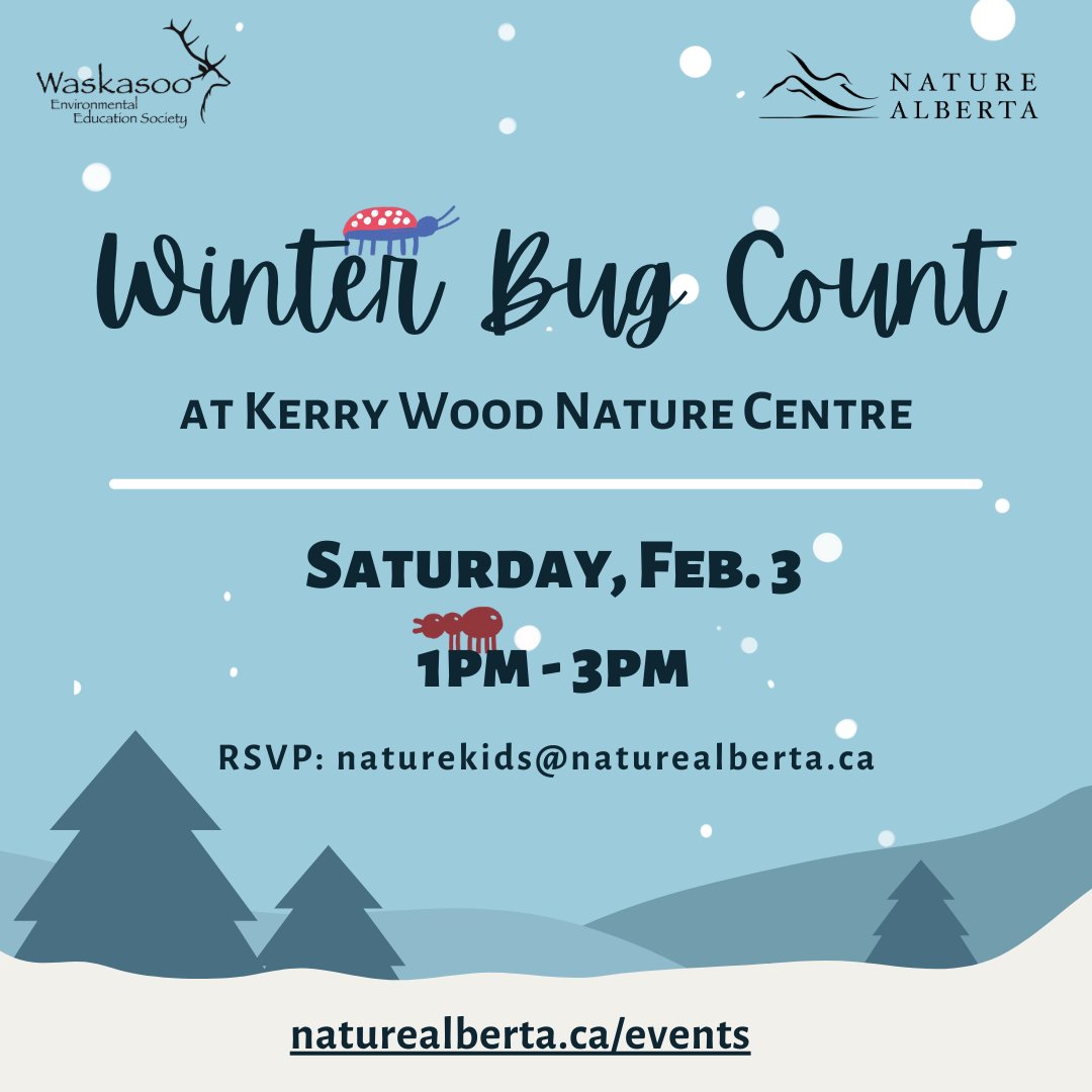 NatureAlberta's tweet photo. Nature Alberta and the Kerry Wood Nature Centre invite you to the Winter Bug Count event with John Acorn! To join us, you don't need to be an expert at identifying bugs, you just need to have a sense of curiosity!
More information: https://t.co/n0syHglOCi https://t.co/zDHG3joY5t