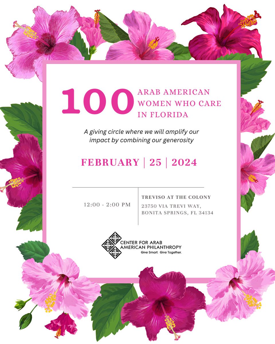 🌺 Join us for Florida’s first-ever 100 Arab American Women Who Care, where a community of Arab American women will come together to combine our giving power and make an impact on an organization we collectively choose. 🌺Secure your spot at centeraap.org/events/100-ara…