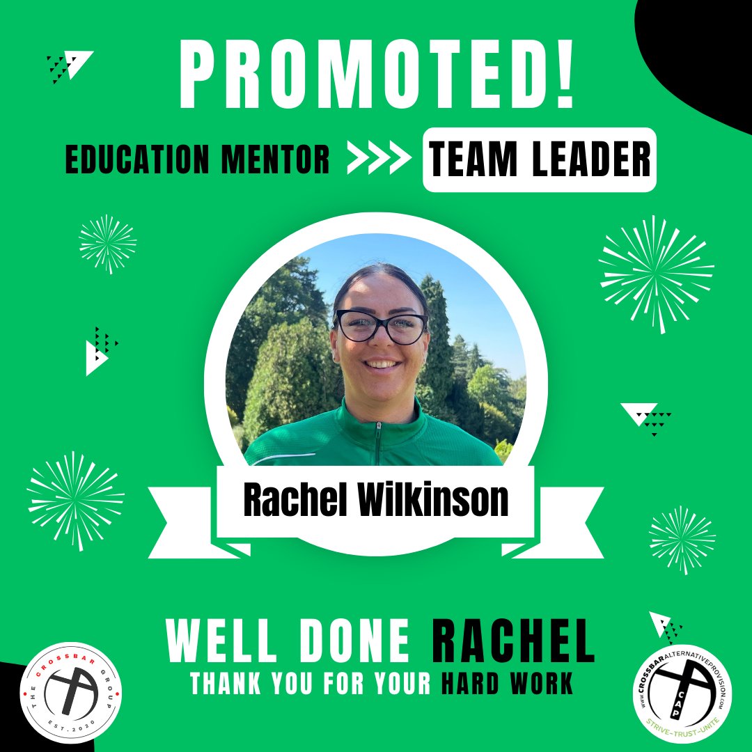 crossbargroup1's tweet photo. Not one, but two promotions this week! 👏

Congratulations to both Rachel and Ryan for their promotions from Education Mentors to ‘Team Leaders’ 👏 

#TheCrossbarGroup #Promotion #Team #Shropshire #TeamLeaders https://t.co/Khrmqwc5cA