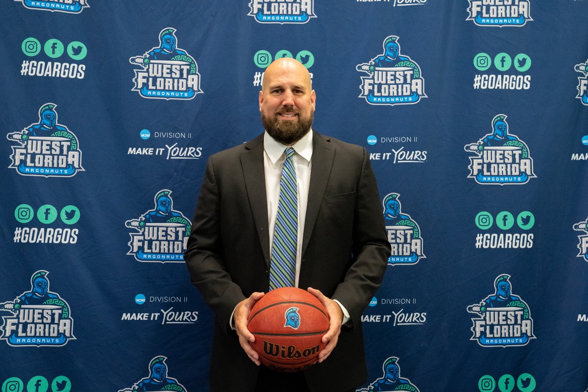 UWFMensBBall's tweet photo. Yesterday, Justin Mann was officially introduced as the fifth head coach in program history✅

#GoArgos https://t.co/4zPix8ihLR