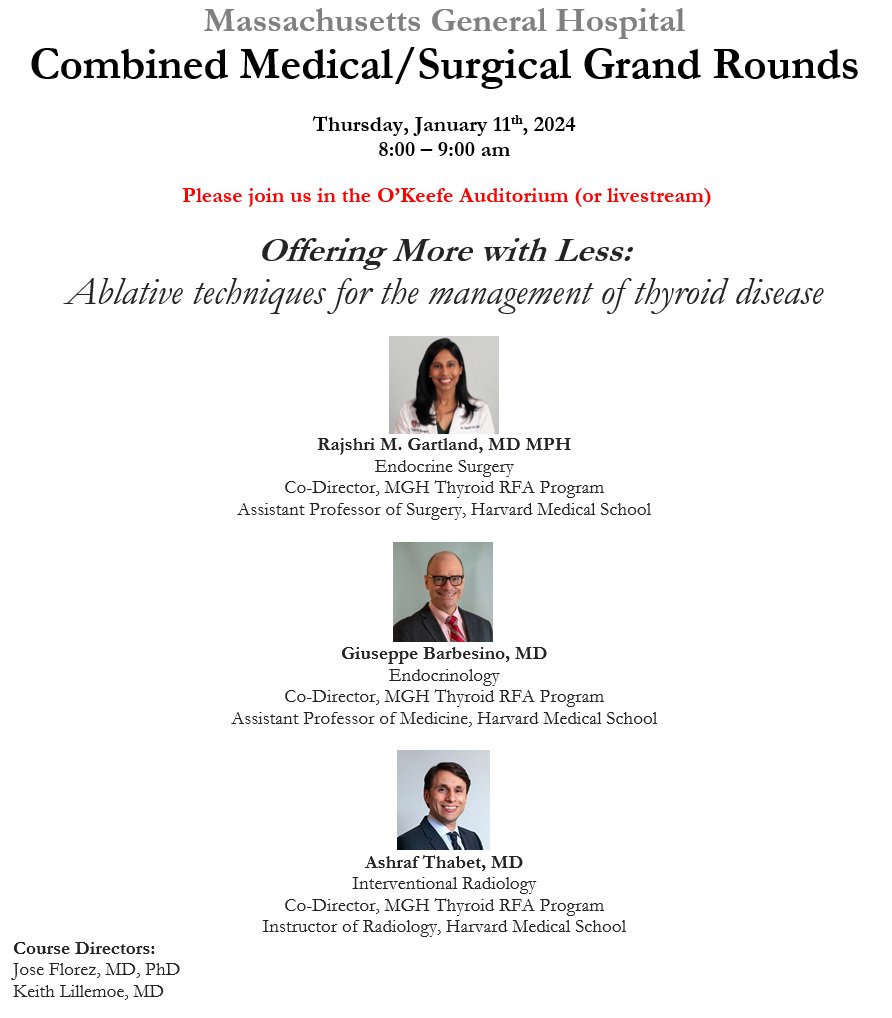 look forward to discussing emerging techniques for managing thyroid nodules with my incredible partners across @MGHMedicine @MGHImaging @MGHSurgery join us!