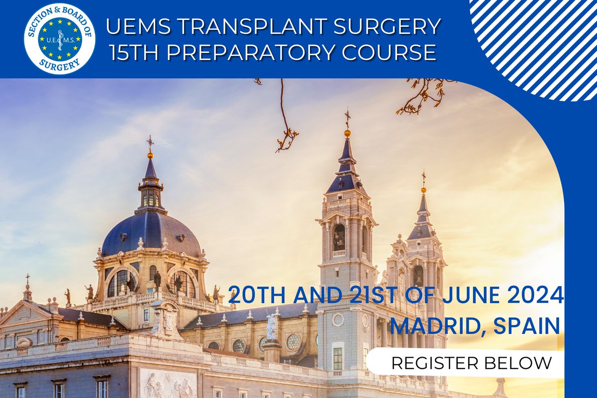 ☀ What are your summer plans? If it is learning in a beautiful city, we got you covered: our UEMS Transplant Surgery Preparatory Course is taking place in Madrid in June! 📅 20th & 21st of June, Madrid (Spain) ➡ Register here: bit.ly/4942WDv