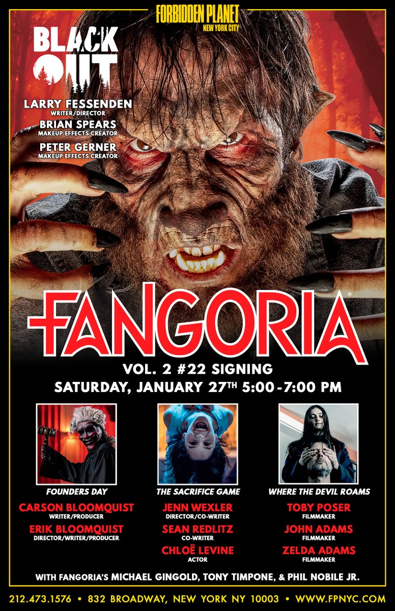 FANGORIA's tweet photo. Horror fans, prepare yourself because Forbidden Planet NYC has one heck of an event to drop.

Join us on Saturday, Jan 27th, from 5 to 7PM for an in-store event celebrating the newest issue of Fango with an insanely stacked signing featuring 14 guests! 🧵 https://t.co/w9jeGCdTX7