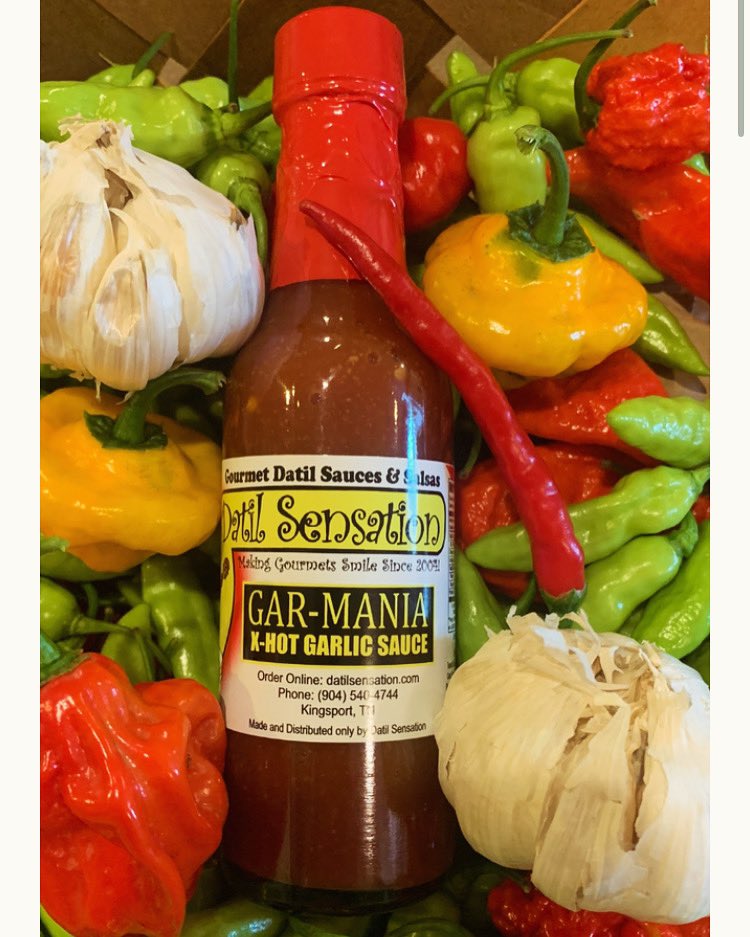 datil_sensation's tweet photo. Hey guys! This month’s featured sauce is …“Gar-Mania” Extra hot garlic sauce! It’s a sweet tomato/onion base, infused with garlic and Datil and Tasmanian peppers😅 #homegrown #homemade #hotsauce #salsa #superbowl #CFPCommitteeSucks #garlic #tn #tasmania #datil #noles https://t.co/7VDhZPXkyA
