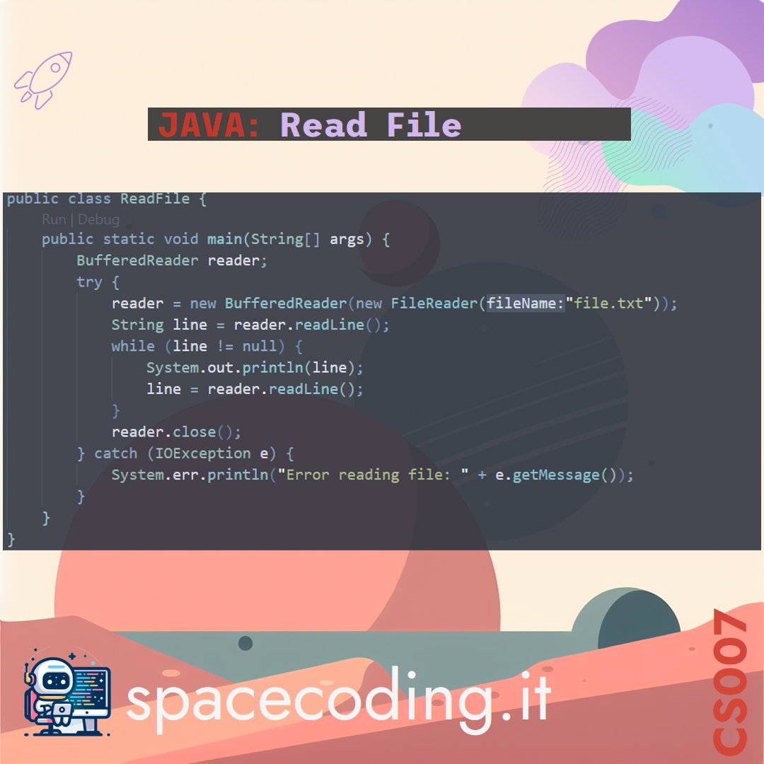 SpaceCodingX's tweet image. Code is poetry! 🤓 Here's a Java code snippet that reads a file and prints its contents to the console. 📝🖥️ #Java #Programming #Coding #CodeSnippet #FileIO
