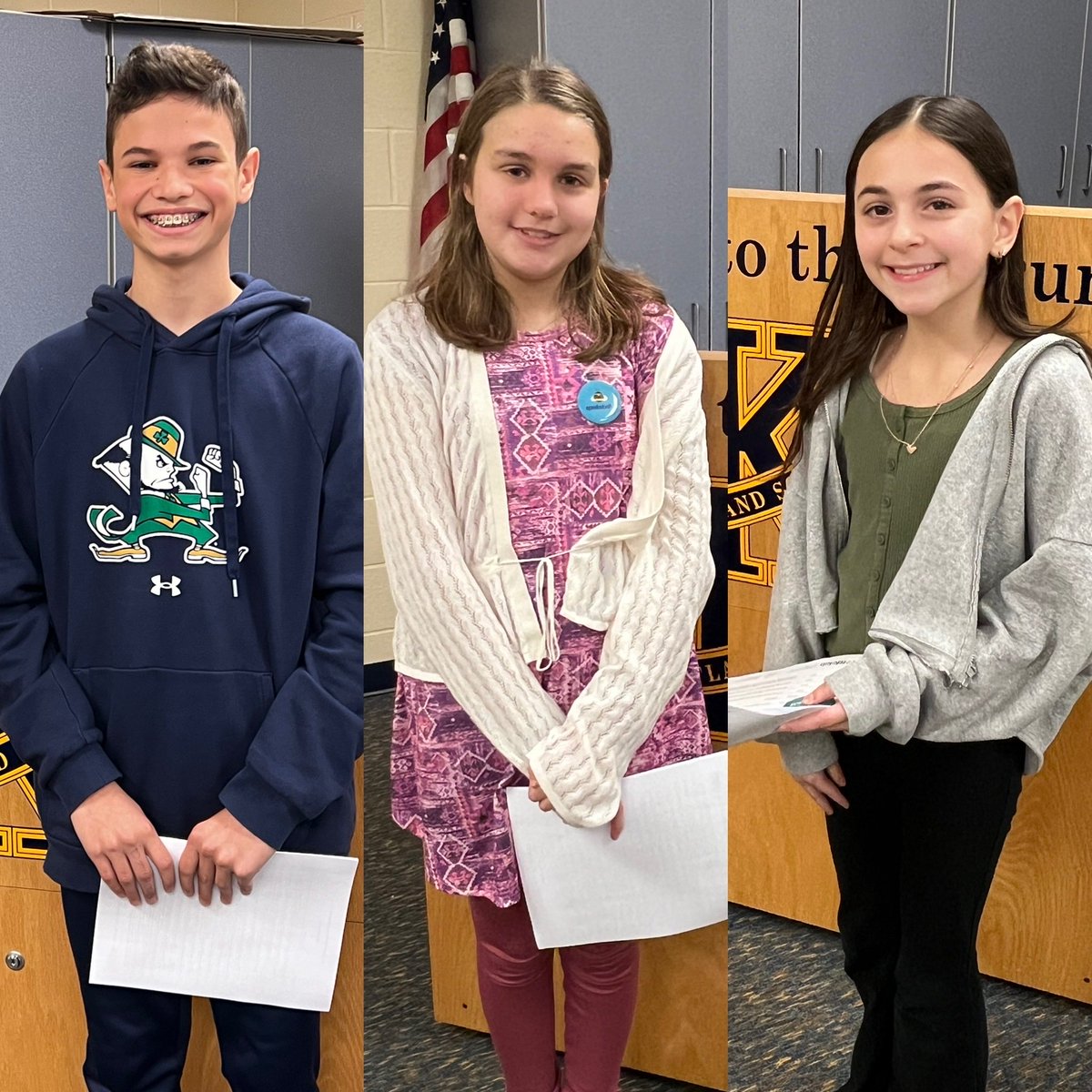 KLSDSupt's tweet photo. Great job to our spelling bee finalists! Congratulations to our winners Lilly Giavara (grade 6), Grace Kostelnik (grade 7), and Tommy Loncar (grade 8)! #hornetpride https://t.co/QX88cyj8ia