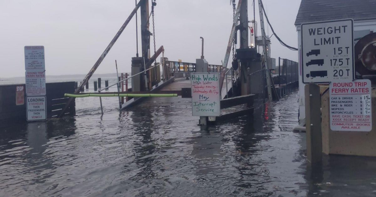 DukesCountyEM's tweet photo. Due to heavy rainfall the following areas on #MarthasVineyard are impacted:
#TISBURY: 5 Corners is flooded. Use good judgment & avoid driving thru
#EDGARTOWN: Chappy Ferry is temporarily out of service until 1:30PM. Atlantic Dr. is closed
#ThisIsEM #EmergencyManagement #Mawx #MVY https://t.co/J6QcNfZDTi