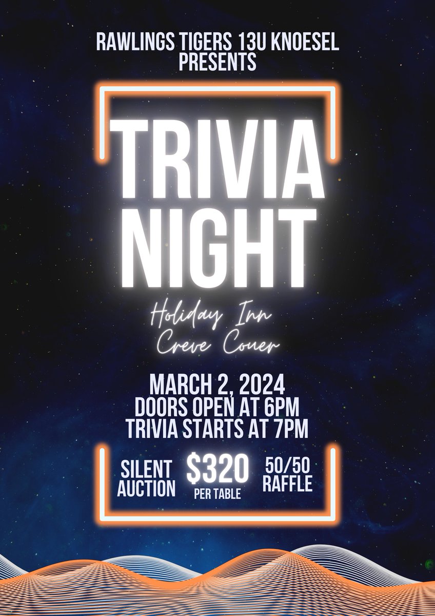 TigersSTL2029's tweet photo. The team is hosting a trivia night fundraiser!!  Get your tables reserved now. https://t.co/aNAuldheKo