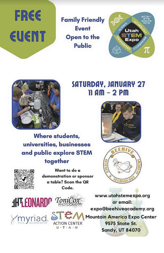 nacsen's tweet photo. If you're in the #SaltLakeCity area with kids interested in #STEM or you want to sponsor #STEMeducation , then #UtahSTEMExpo is the event to attend.  https://t.co/e6MhUDsc4v

Saturday Jan 27, 2024. #Free and open to the public.  @the_leonardo @BeehiveAcademy @STEMUtah https://t.co/A3IfQf1sZZ
