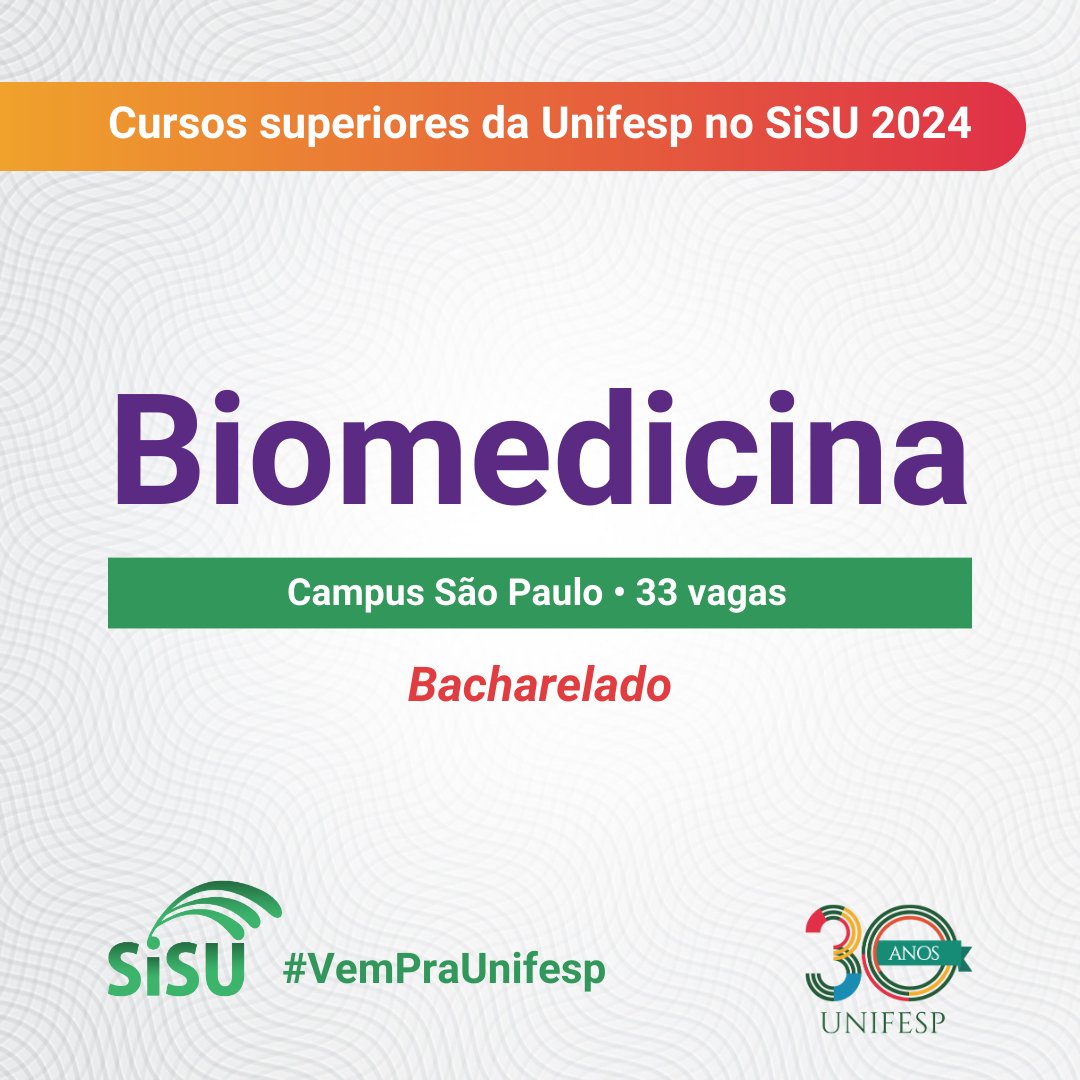 unifesp's tweet photo. 👨🔬👩🔬Você sabia que a #graduação em #Biomedicina da #Unifesp existe desde 1966? O curso conta com aulas práticas e teóricas passando por diferentes temas, como Biologia Celular, Genética, Análises Clínicas e muito mais. Acesse: https://t.co/P3jmnyFqPf. #VemPraUnifesp #sisu https://t.co/kxoKce3Kql