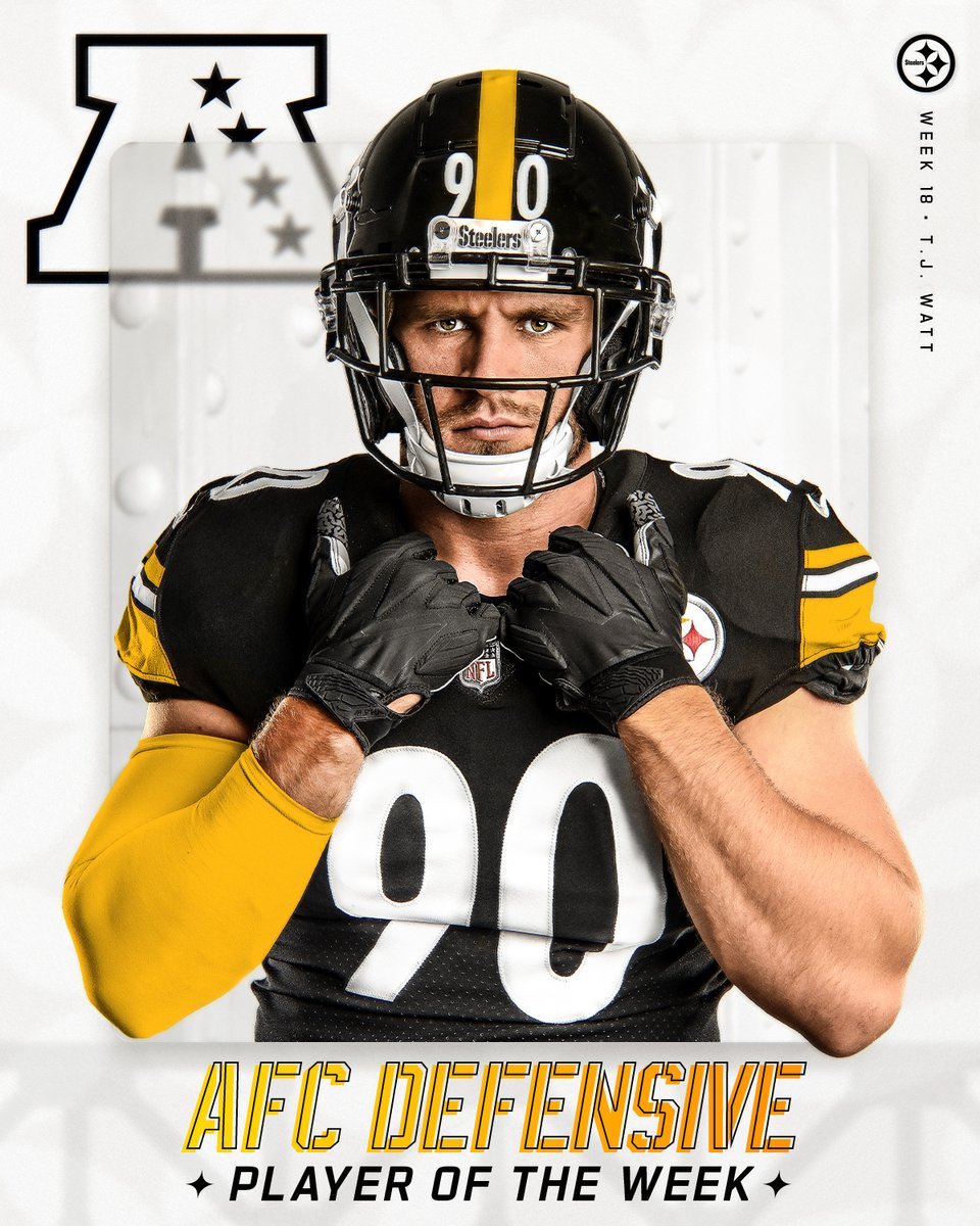 steelers's tweet photo. .@_TJWatt has been named AFC Defensive Player of the Week!

📝: https://t.co/ZPmeAGw5S9 https://t.co/1QaScefz1h
